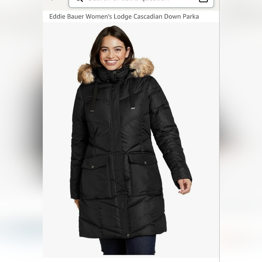 Eddie Bauer Women's Purple Fur-Trimmed Puffer Coat Like New.